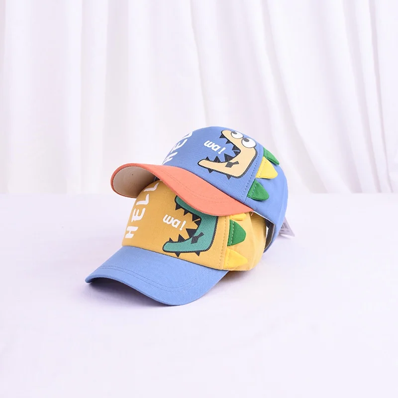 

3-6 Years Old Children's Cartoon Hello Dinosaur Baseball Caps Spring Autumn Boys and Girls Kids Outdoor Cute Letter Cloth Caps