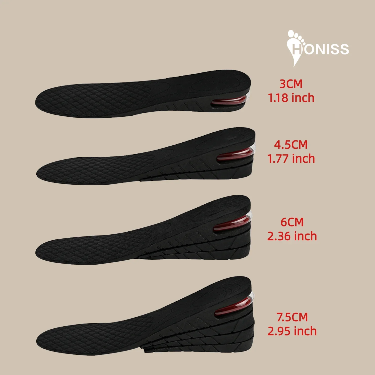 

Height Increase Insoles Air Cushion Elevator Shoe Insole Lifts Kits Inserts for Men Women Taller Insoles 3-7.5cm Variable Height