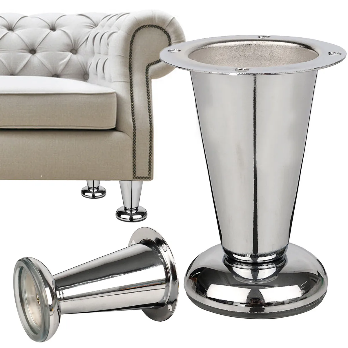 

1pcs 4'' Metal Chrome Taper Furniture Sofa Leg Modern Wardrobe Replacement Feet