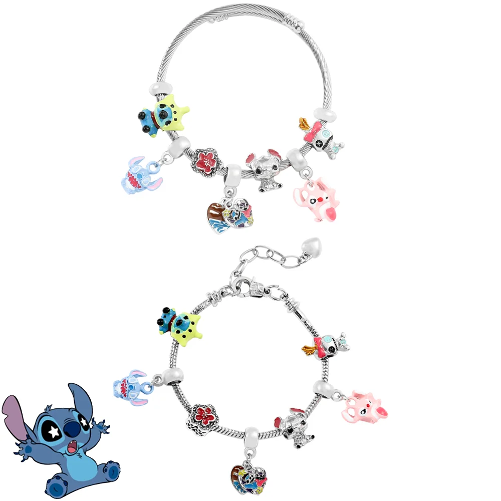 

Disney Stitch Beads Pendant Bracelet Anime Lilo & Stitch Kawaii Figure Stitch Angel Metal Pendant DIY Bracelet Bangle Jewelry