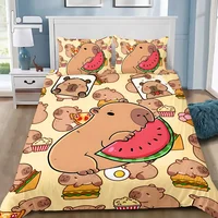 Capybara mignon housse de couette taie d'oreiller ensemble de literie adulte garçon fille chambre décoration enfants cadeau simple Double grande taille 2