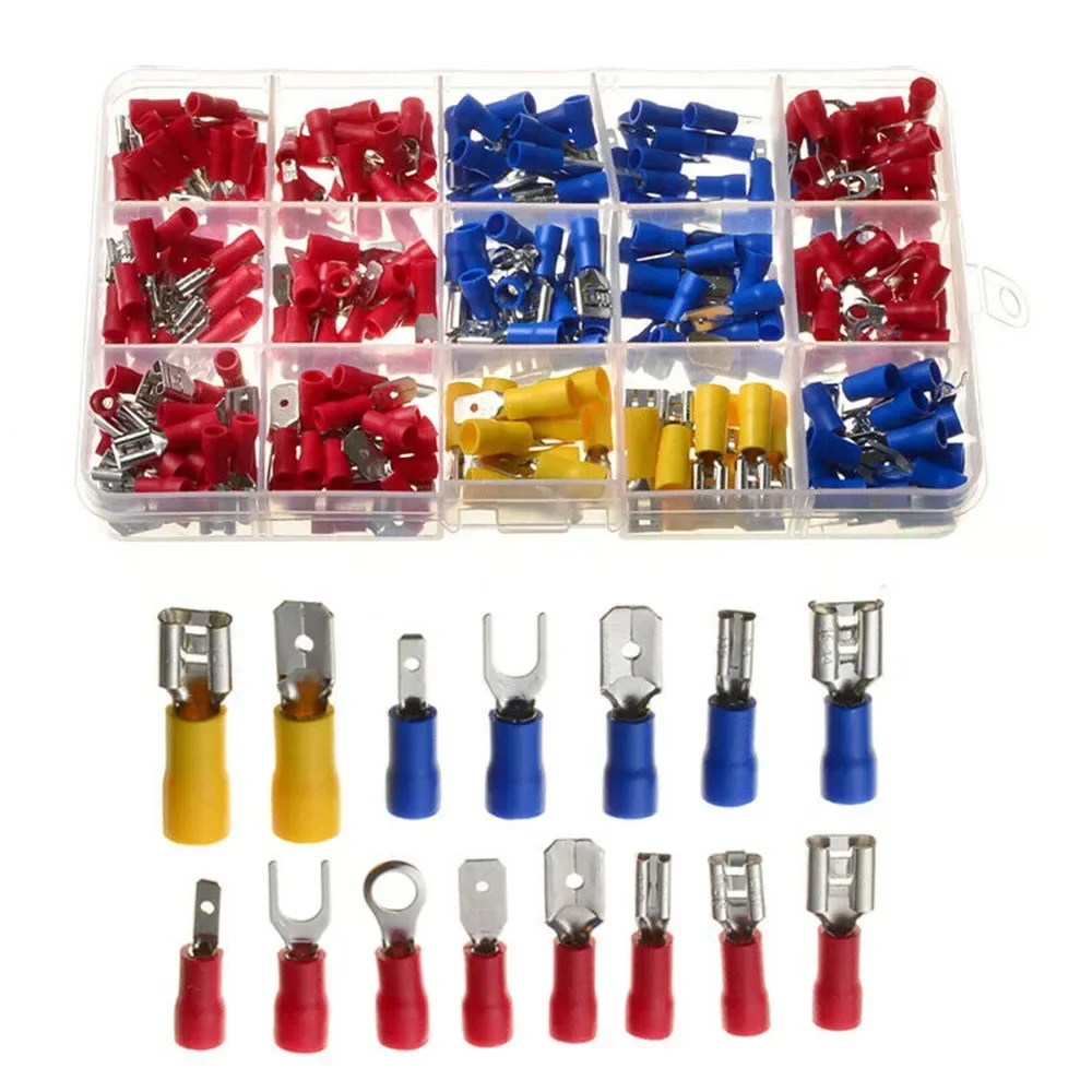 Assorted Insulated Spade Butt Ring Fork Ring Lugs Rolled Cable Terminals Electrical Crimp Connector + Wire Stripper