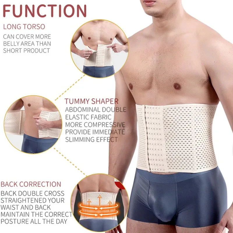 Men Slimming Body Shaper Waist Trainer Trimmer Belt Corset for Abdomen Belly Shapers Tummy Control Fitness Compression Shapewear - Image 3