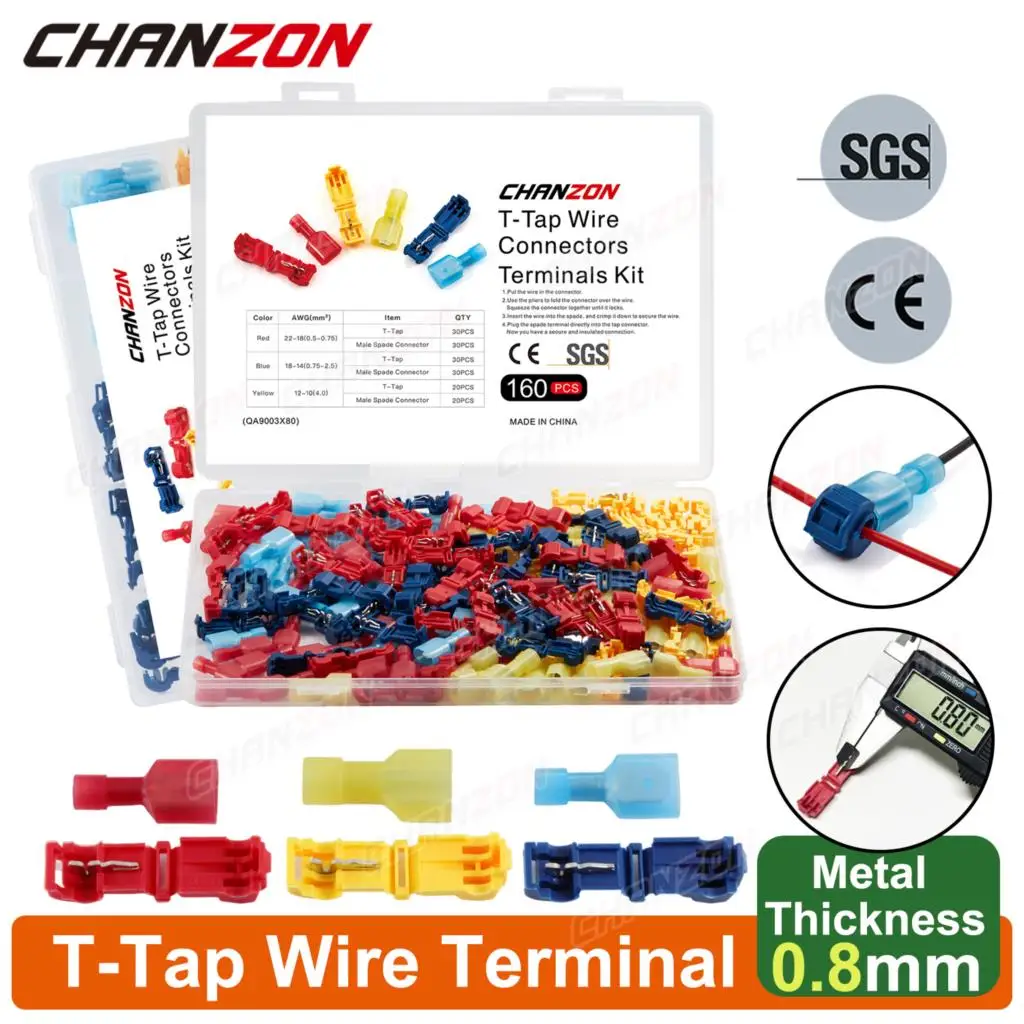 60/160Pcs T-Tap Quick Splice Crimp Wire Connector Kit Giunto Del Cavo Cavo Cavo Autospelante Disconnessione Elettrica Set Di Terminali Di Cablaggio