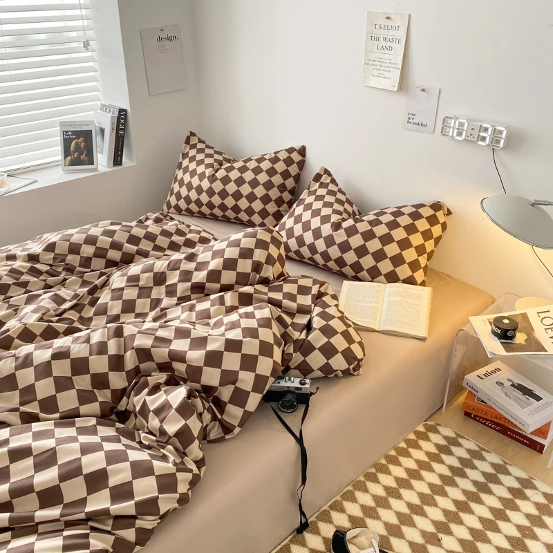 

Vhotell Aesthetic Duvet Cover Luxury Plaid Vintage Full Size Bedding New Kids Boy Zipper Neutral Jogo De Cama Home Fit Kit