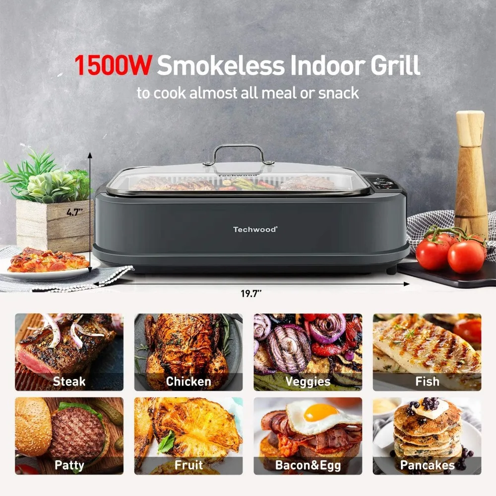 Indoor Smokeless Grill, Techwood 1500W Electric BBQ Grill with Temperature Control, Korean Grill Removable Grill 5