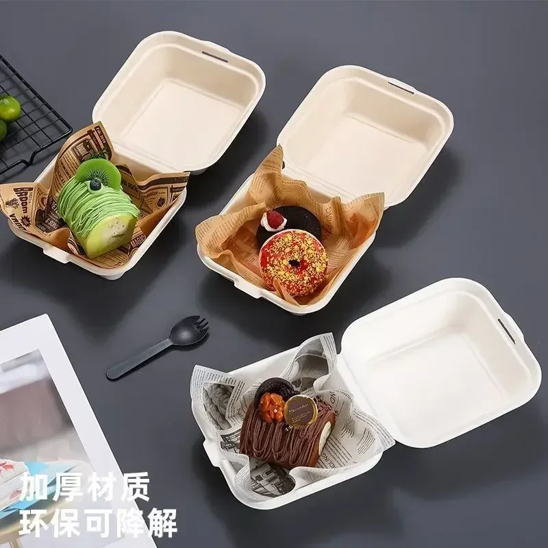 20/50pcs Square Embossed Paper Cake Boxes, 6-Inch Disposable Biodegradable Dessert Cont... - SKU PCB01052 - UGI Packaging