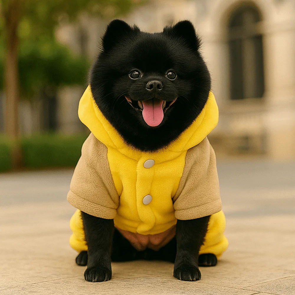 Dog Hoodie Coat Windproof Dog Fleece Hoodies Cartoon Bee Design Dog Four-Legged Clothes Warm Comfortable Dog Pajamas Outdoor