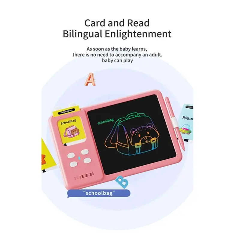 J1UL1N 어린이 그림 그리기 LCD 쓰기 태블릿 몬테소리 시각적 텍스트 학습 기계 말하는 어린이 그림판