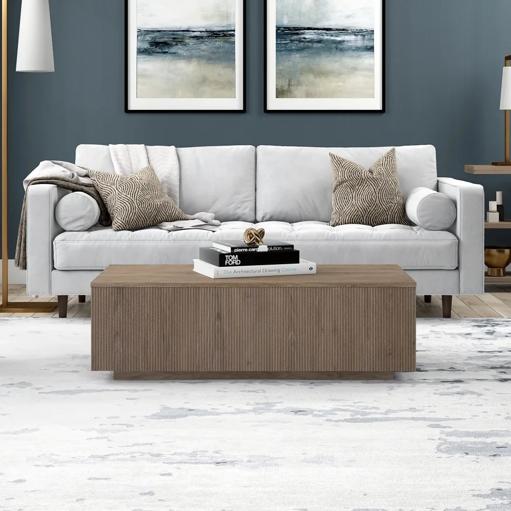 48" Wide Rectangular Coffee Table, Antiqued Gray Oak 3