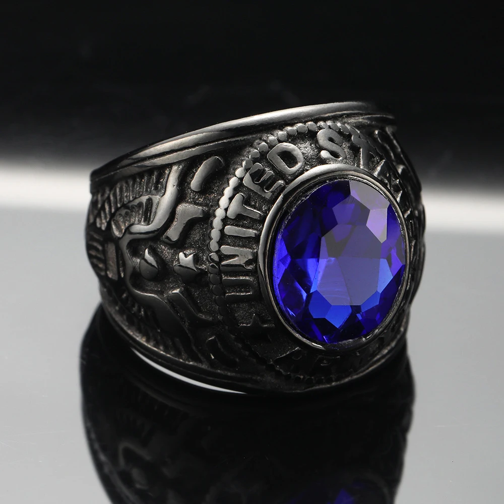 Punk Multicolor Gemstone Rings for Men Women Hip Hop Double Headed Eagle Stainless Steel Ring Fashion Charm Jewelry Wholesale 5