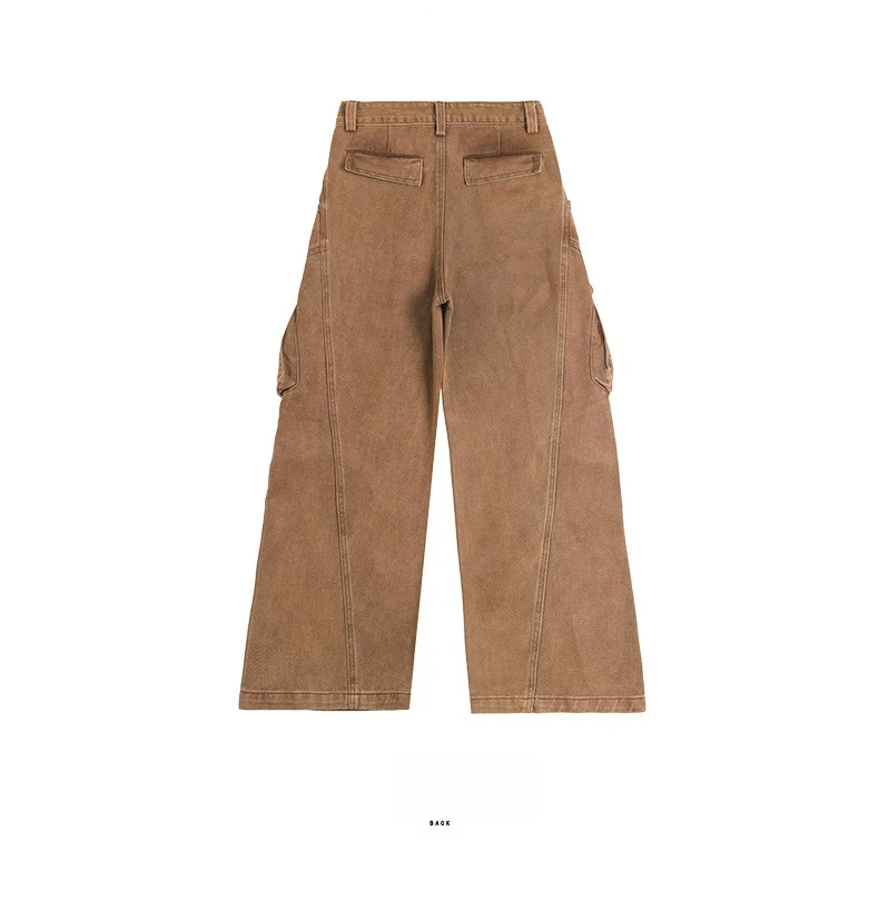 Retro Casual High Waisted Baggy Cargo Jeans Women Washed Distressed Wide Leg Pants Brown Denim Y2K Streetwear Vintage Trousers