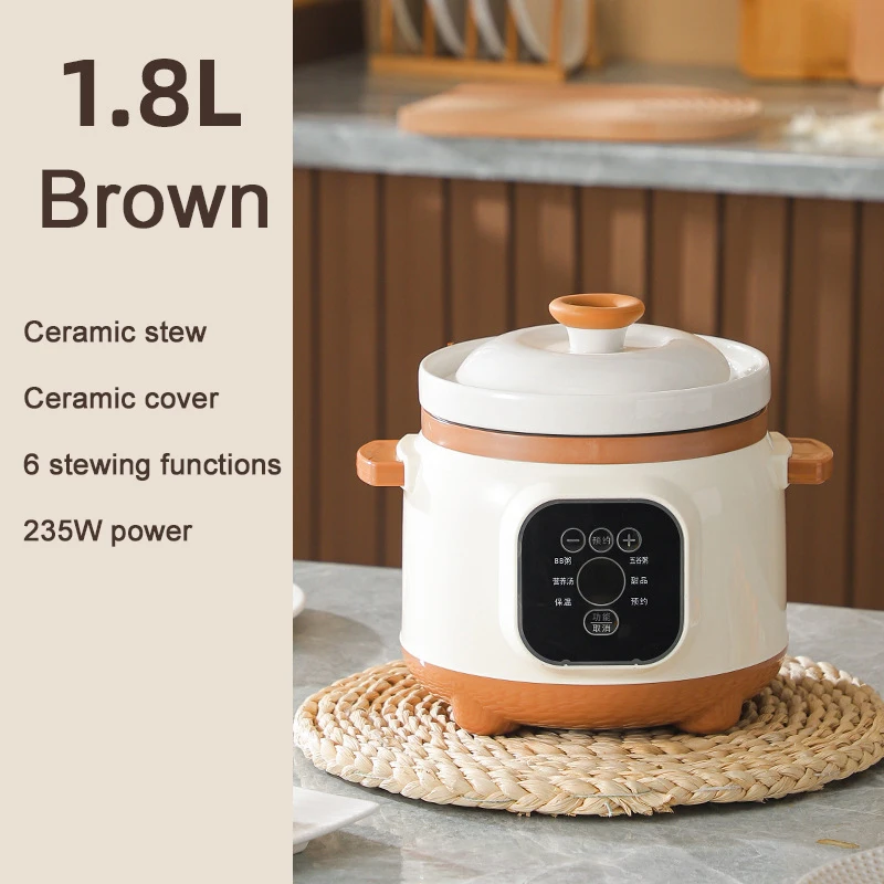 DMWD 1.5L Electric Mini Slow Cooker Stew Soup Porridge Health Pot Time  Control Ceramic Baby Food Cooking Machine Meal Steamer EU