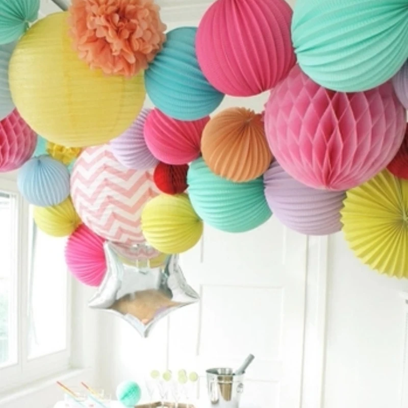 1pc 4inch Wedding Birthday Party Paper Lanterns Babyshower Decoration Birthday Party Paper Flower Ball Handmade Origami Flowers