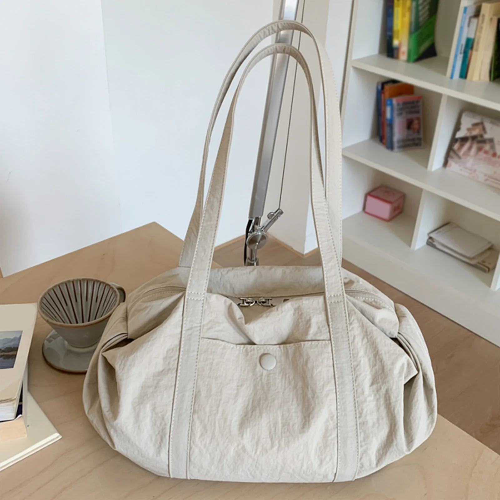 Nylon Tote Bag Large Handbag Casual Tote Purse with Zipper for Women Gym Travel Work