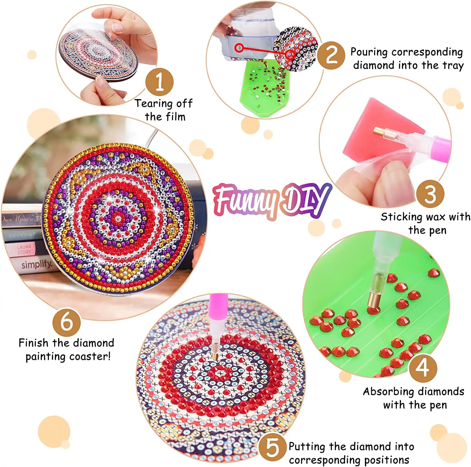 CHENISTORY 6pc/sets Diamond Painting Coasters Mandala Gift