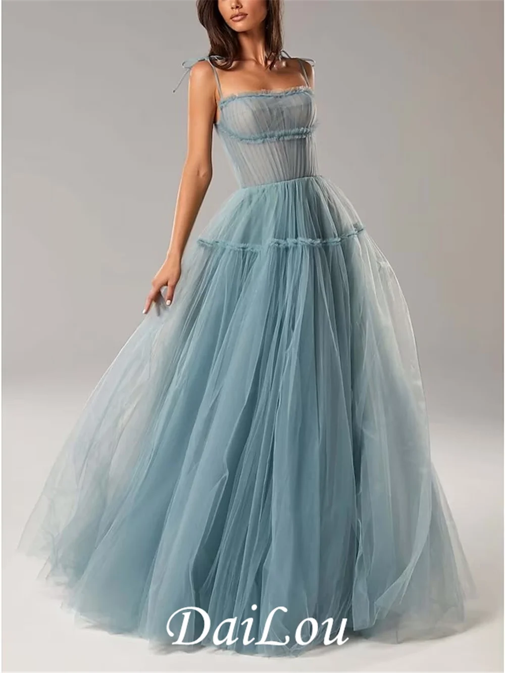 

Розовые/синие длинные платья для выпускного вечера, юбка в несколько рядов на тонких бретельках, трапециевидные вечерние платья, плиссированная юбка 2023