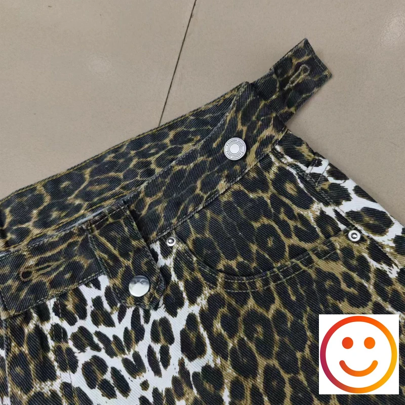 High Quality Leopard Print Denim Shorts Summer Men Women Hip Hop Outside Casual Shortpant