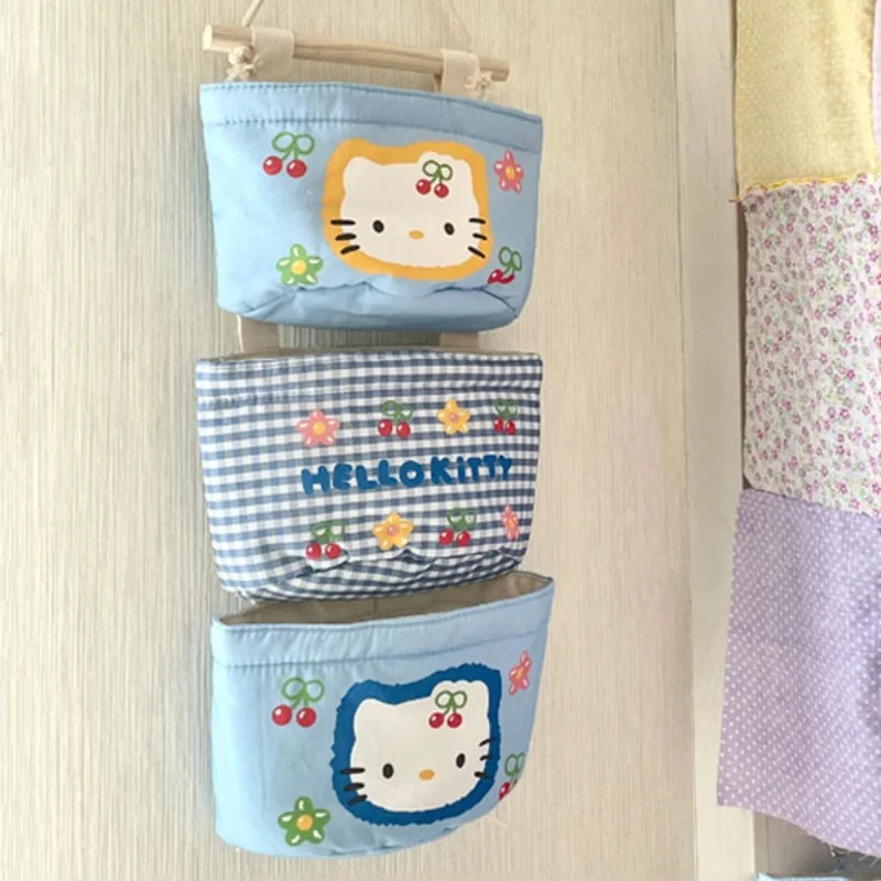 Sanrio Hello Kitty Door Storage Hanging Bag Wall Fabric Hanging Hairpin Sundries Storage Rack Layered Jewelry Organizer Box Cute 4