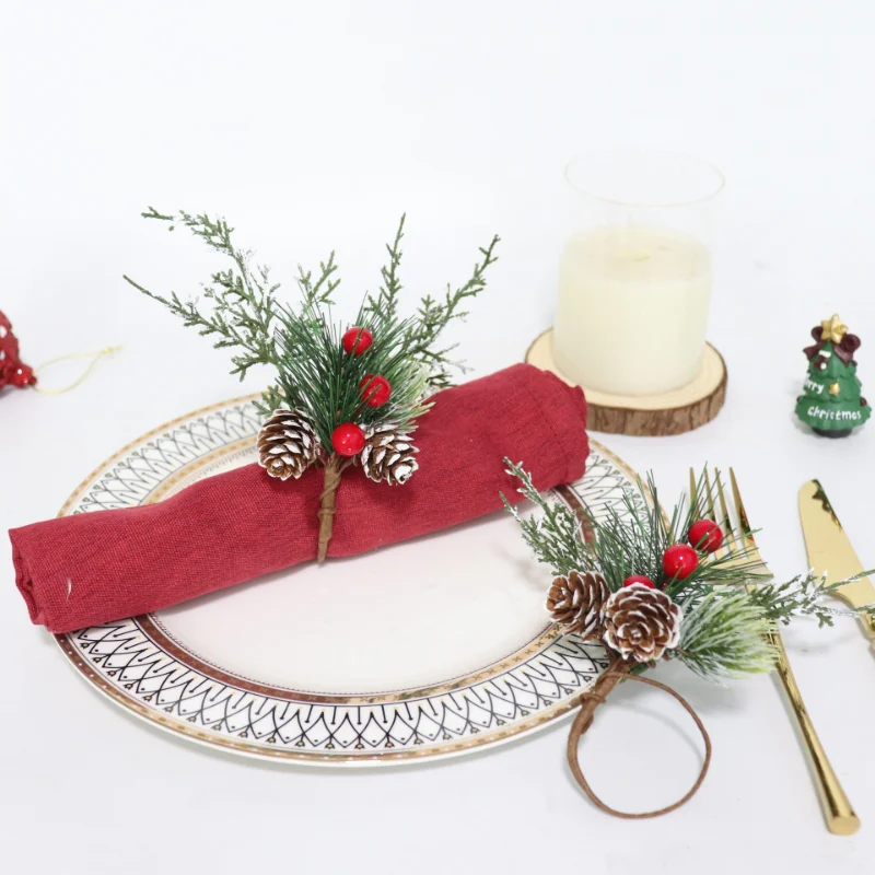 Christmas Party Dinner Napkin Rings Cypress Christmas Pine Needle Napkin Ring Xmas Family Party Napkin Ring Dinner Decoration
