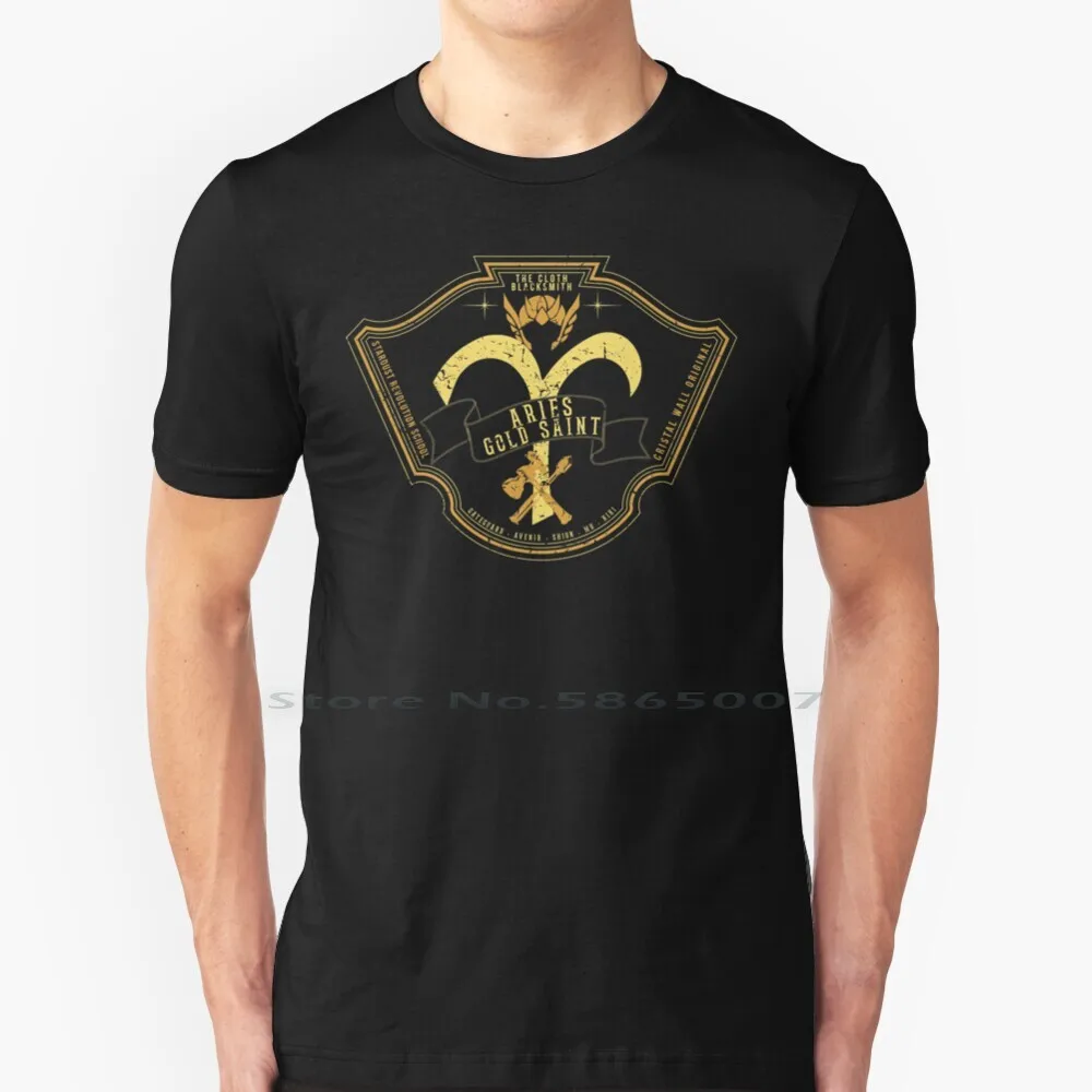 Saint Seiya-Aries Gold Saint Vintage T Shirt 100% Cotone Saint Seiya Aries Gold Saint Vintage Ariete Cavalieri Dello Zodiaco