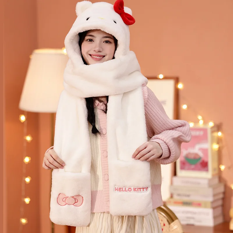 

Kawaii Sanrio Anime Cinnamoroll Hello Kitty Warm Scarf Cute Cartoon Cinnamoroll Adult Children Hat Gloves Girls Gift