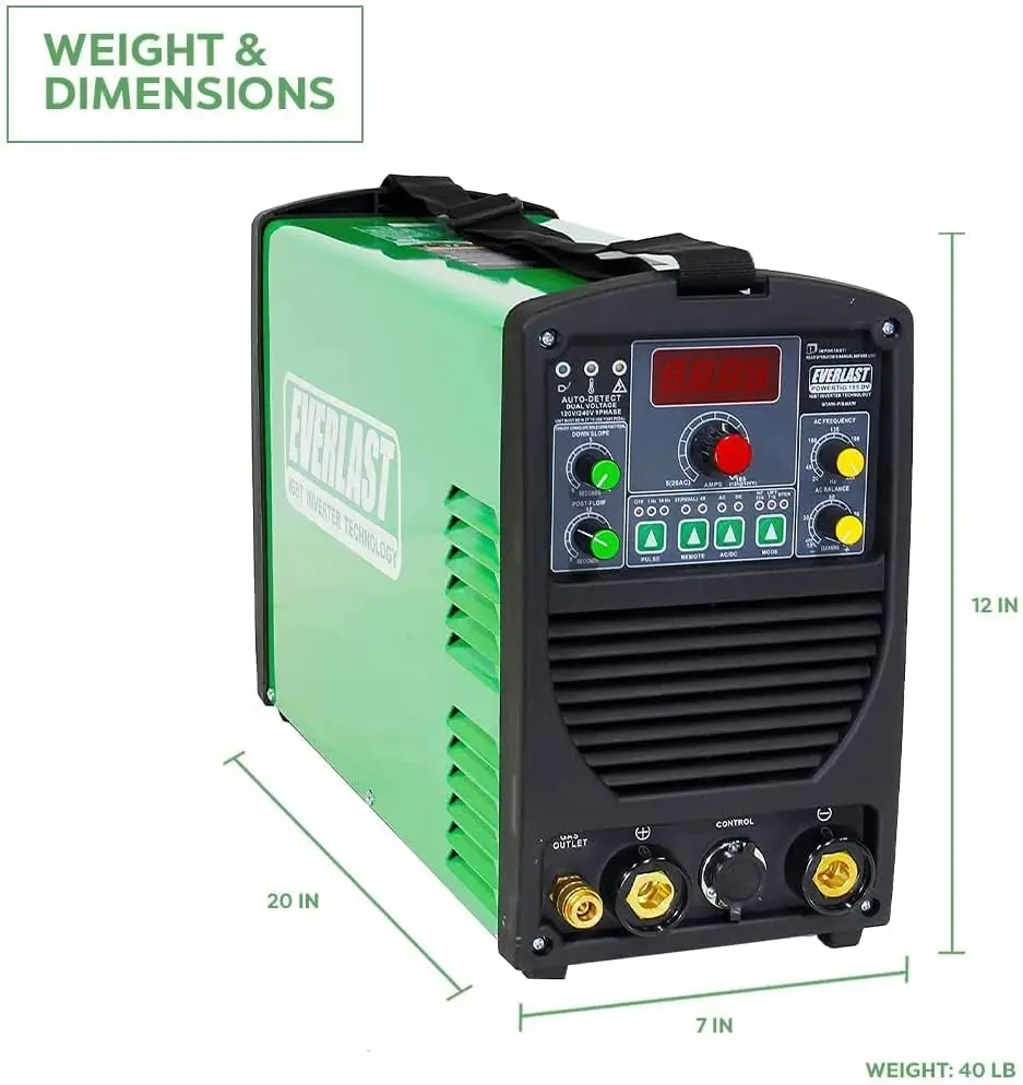 PowerTIG 185DV AC/DC TIG Stick Welder 110/220 Volt Inverter-Based Dual Voltage 185Amp with Pedal Package Green 6