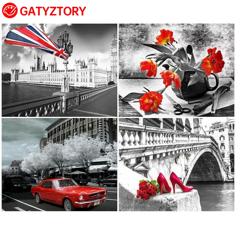 

GATYZTORY Red Rose Flower Oil Painting By Numbers Handmade Picture Paint By Number Framed On Canvas Home Decor Art Supplies