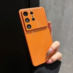 Luxury Dazzling CD Lines Silicone Frame Phone Case - Premium Protective Cover for Galaxy S26+ (Orange Phone Case)