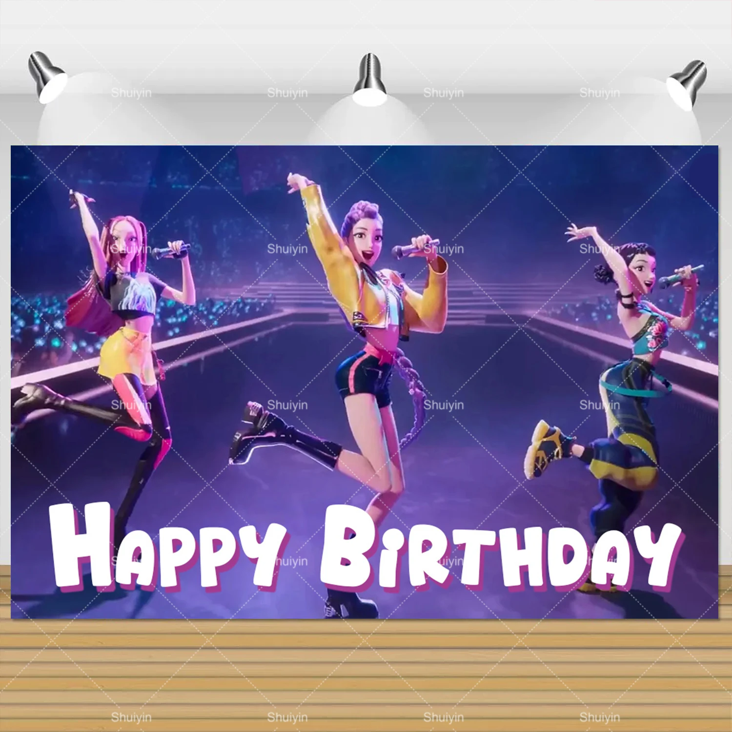 רקע למסיבת יומולדת למבוגרים וילדים של ילדות KPop Girl Demon Hunters, קישוטים למסיבת ילדים, דגלים למסיבת ילדים, רקע לתמונות