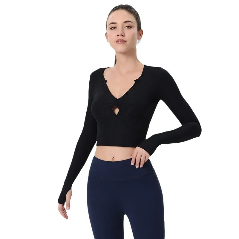 New Yoga Clothing Top Women's Long-sleeved Sports Badminton Loose Running Fitness Pilates Training