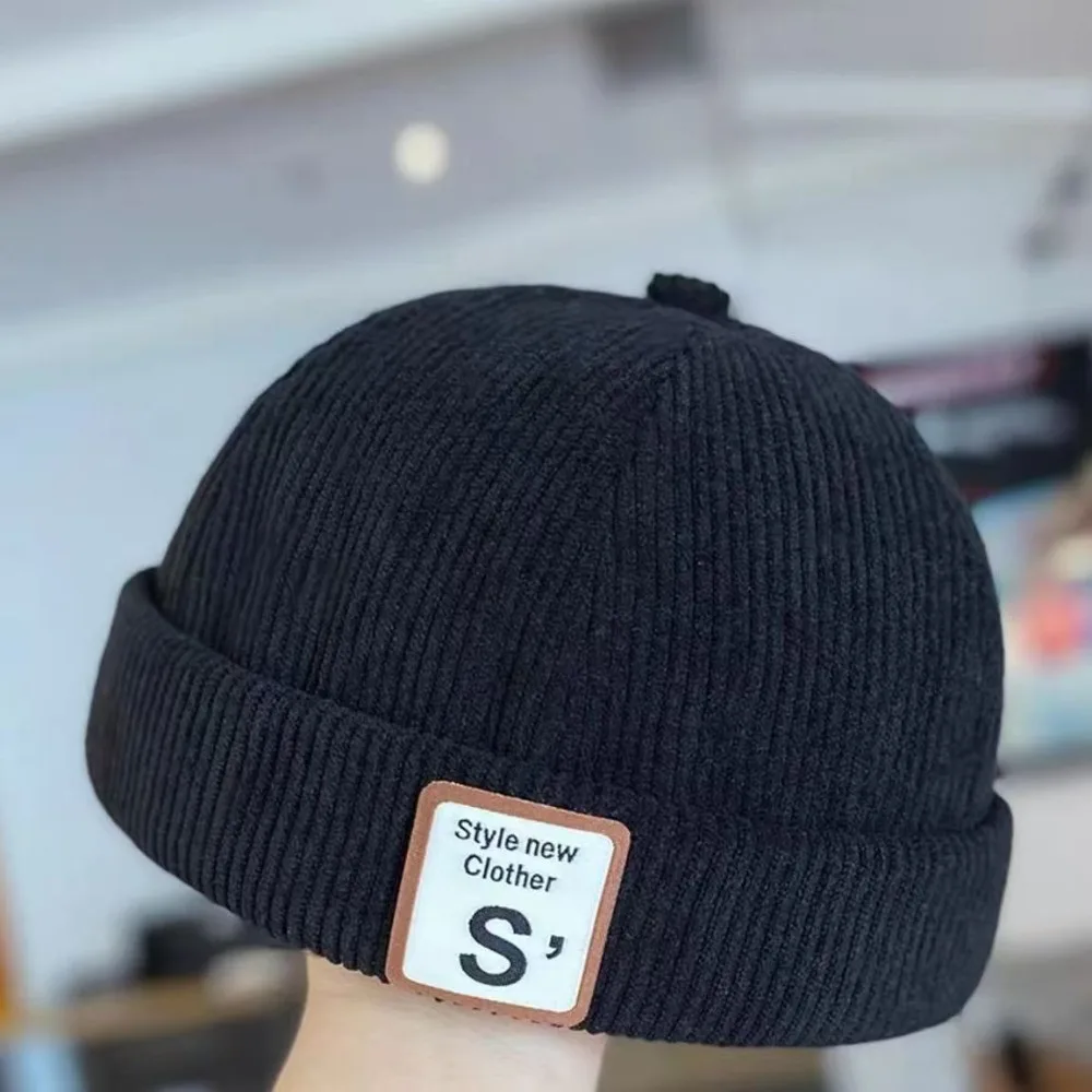 Beanie Hat Corduroy Baby Hat Adjustable Solid Color Warm Hat Letter Embroidered Vintage Melon Hat Outdoor