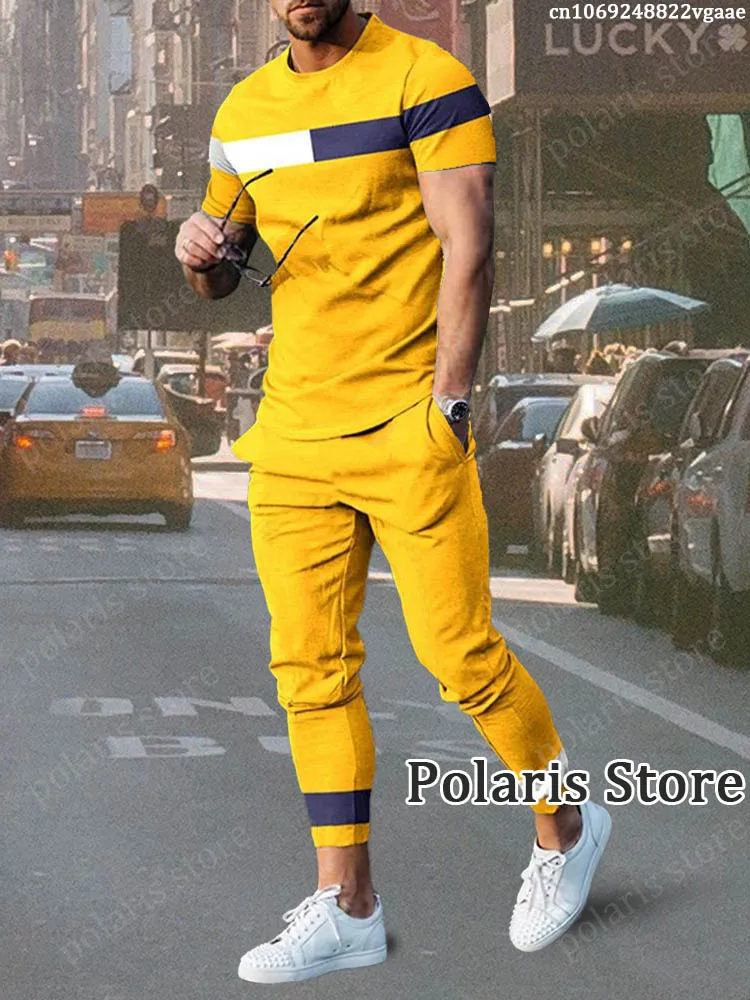 Summer Men's T Shirt Set 2 Pieces Outfits Sportswear Man Male Clothing Fashion Jogging Suits