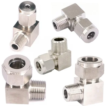 Fit  Tube O/D 3/4/6/8/10/12/14/16/20mm -1/8" 1/4" 3/8" 1/2" BSPT Elbow 304 Stainless Ferrule Pneumatic Air Compression Fitting 1