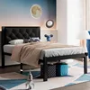Twin Size Metal Bed Frame with Faux Leather Button Tufted Headboard, Heavy-Duty Platform Bed Frame with 12" Storage, Steel Slats 2