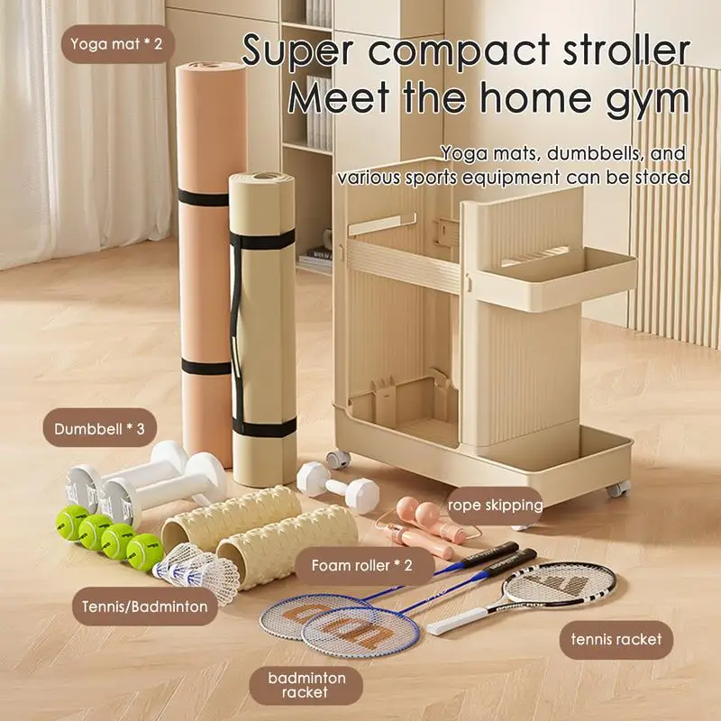 Yoga mat storage basket Home trolley Fitness equipment storage rack Exercise equipment rack with bottom universal wheels