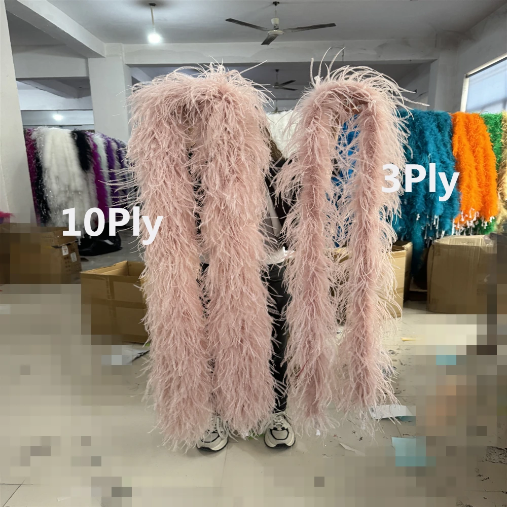 Customized Ostrich feather Boa 2Meters Trims 1 3 6 8 10Ply Fluffy Natural Ostrich plumas Shawl for Party Dress Sewing Accessory