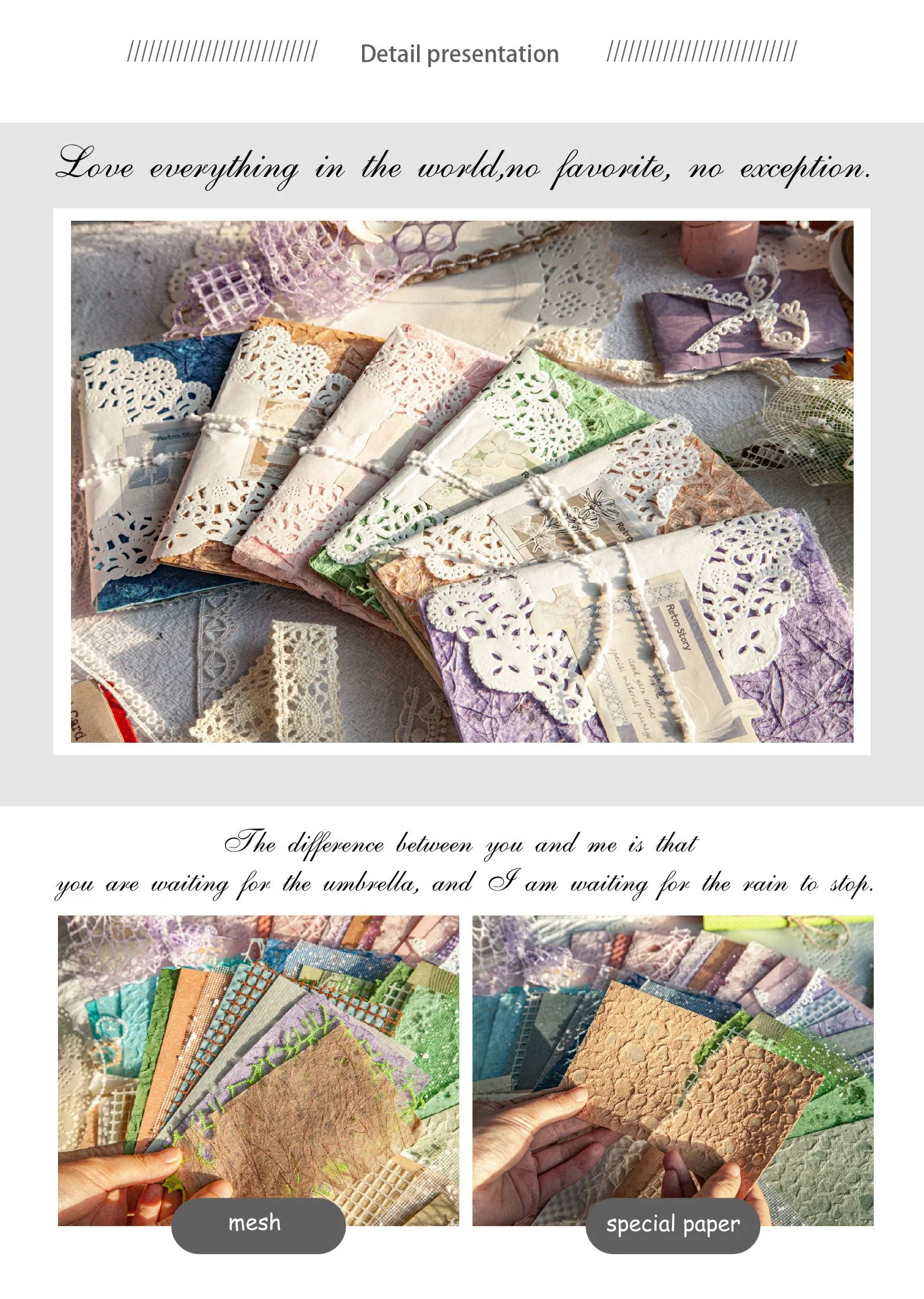 Jianwu 16 Blatt Wolken garn Serie Vintage hohl gemischtes Material Dekor Material Papier kreative DIY Journal Collage Briefpapier – Detail 20