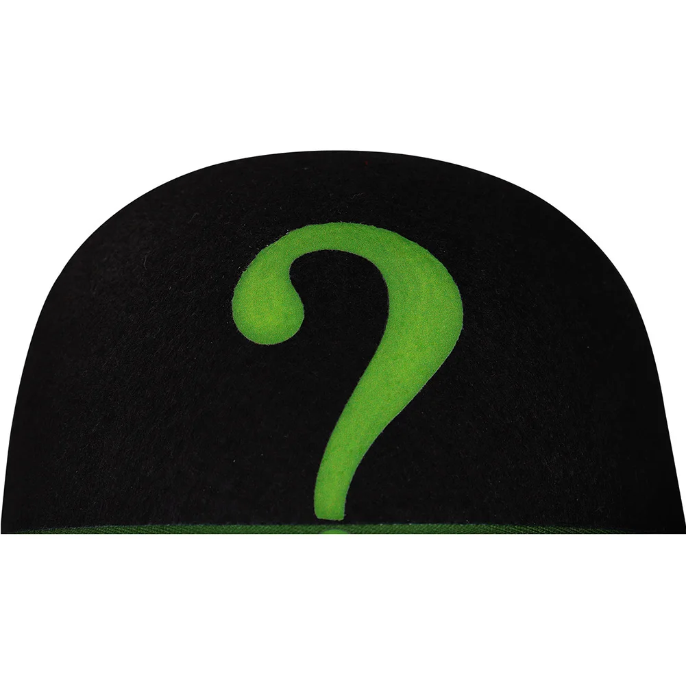 Movie Super Villain Cosplay Costume Accessories Disguise Riddler Hat Black Cap With Printed Men Fancy Dress Up Party Prop Gifts