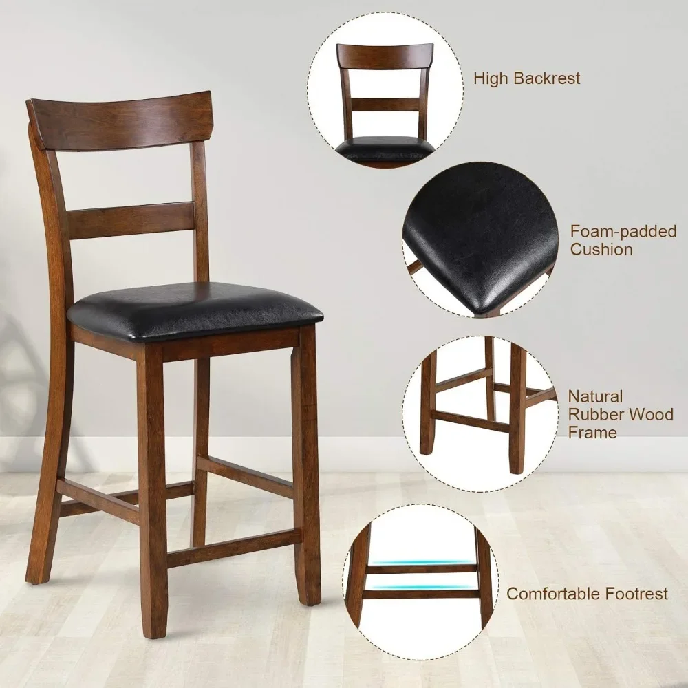 Bar Stools Set of 2, 25.5-Inch Counter Height Chair with Backrest, Foam-padded Cushion, Rubber Wood Legs, Vintage Dining Chair