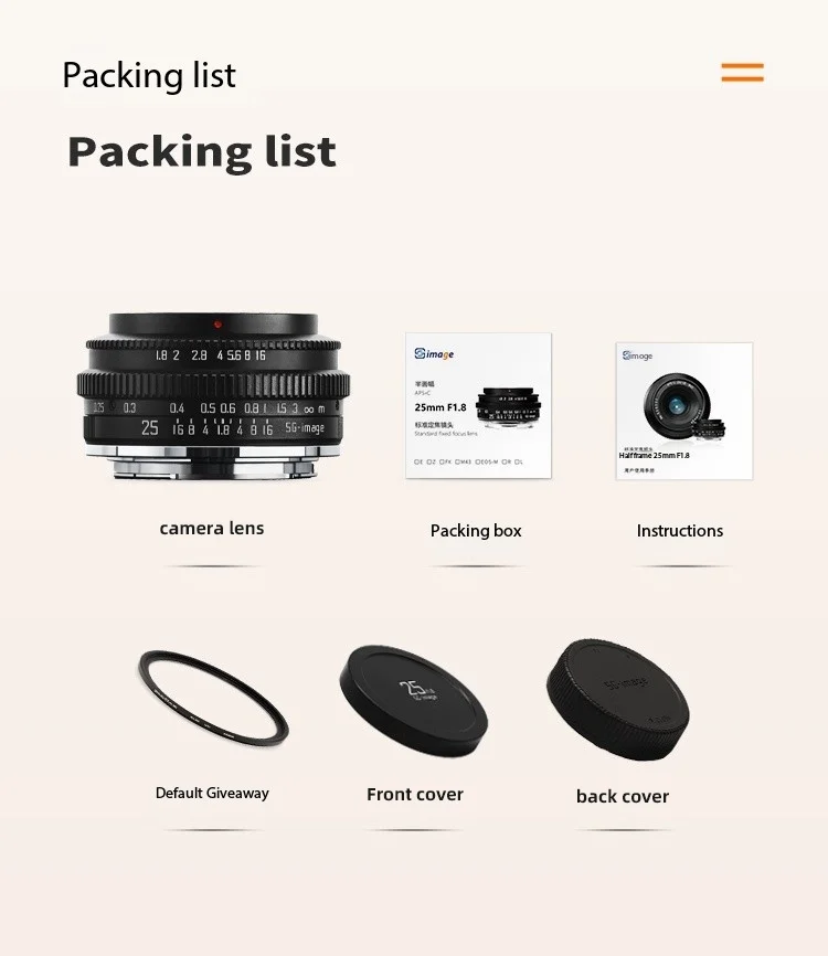 SGimage 25mm F1.8 APS-C Prime Camera Lens For Sony E /Fujifilm/Canon EOS-M Mout Micro 4/3 L Nikon Z Canon R Mount Camera 6