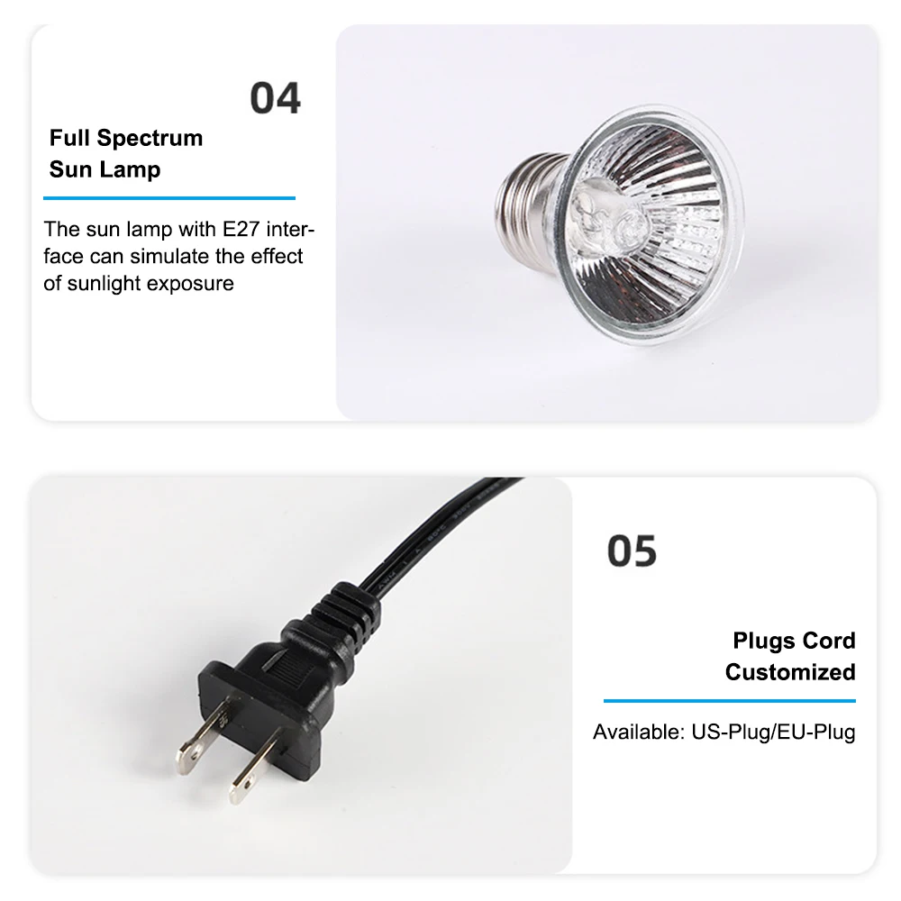 Reptile Heat Lamp Rotating Reptile Light Bracket with Clamp UVA/UVB Heating Lamp Bulb 25W/50W/75W for Turtle Lizards Snake Plant