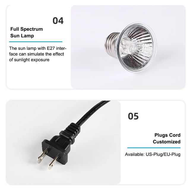 Reptile Heat Lamp Rotating Reptile Light Bracket with Clamp UVA/UVB Heating Lamp Bulb 25W/50W/75W for Turtle Lizards Snake Plant 4