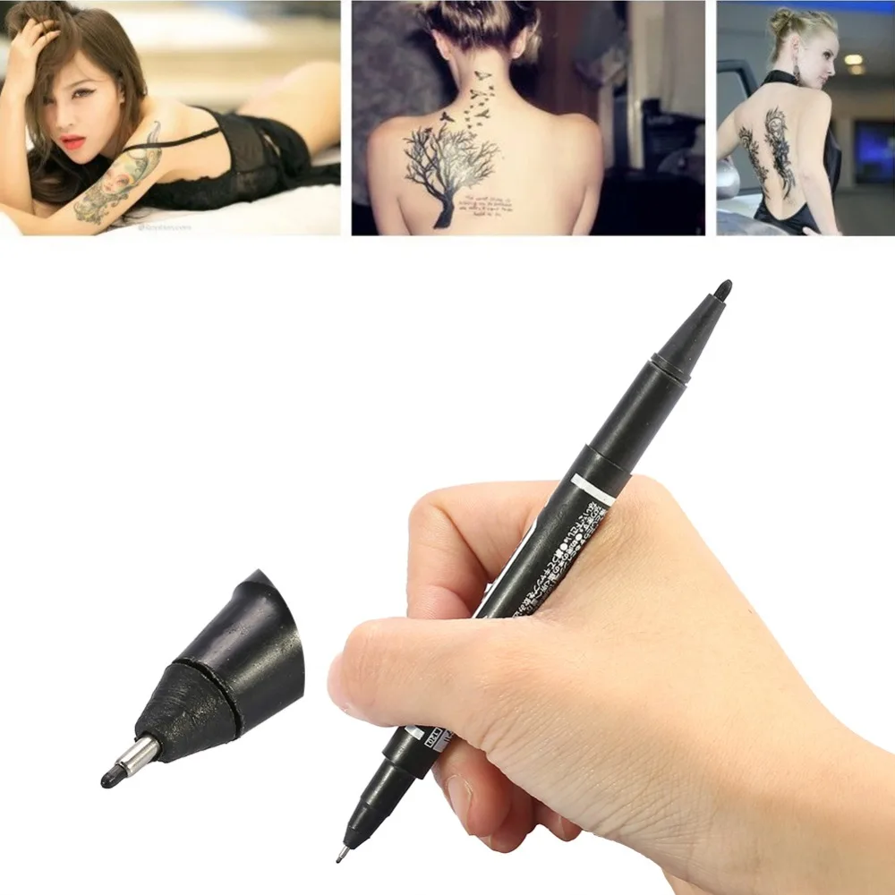 10Pcs Black Dual-Tip Tattoo Skin Marker Pen Piercing Body Positioning Marking Tools Tattoo Permanent Makeup Accessories Supplies new 3 in 1 angle hole marking ruler imperial woodworking marking ruler upgraded parallel line drawing wooden hand tools diy