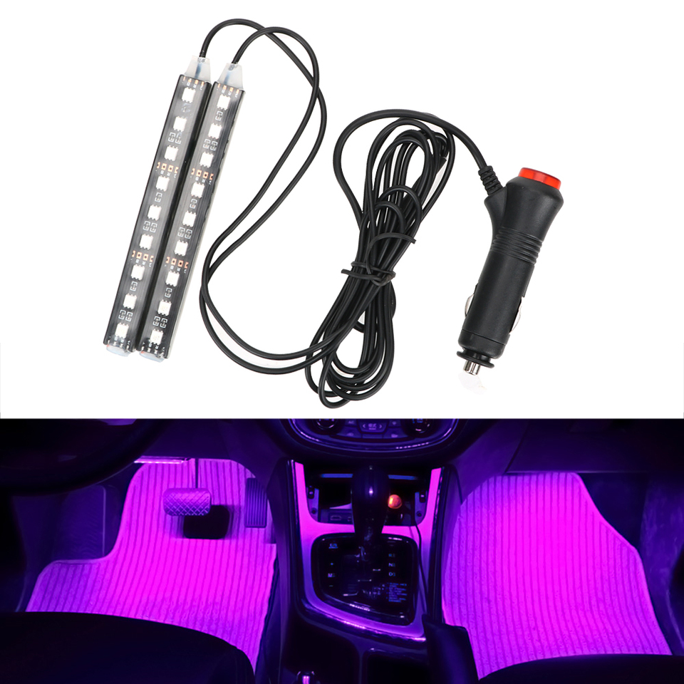 Cigarette Lighter Adapter 2pcs Car LED Dash Floor Foot Strip Light Auto Atmosphere Lamps Car-Styling Interior Decorative Lamp