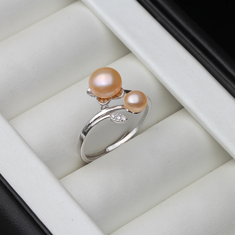 Silver Rings Real Freshwater Natural Pearl Wedding Cute 925 Women Anniversary Party White Pink Black