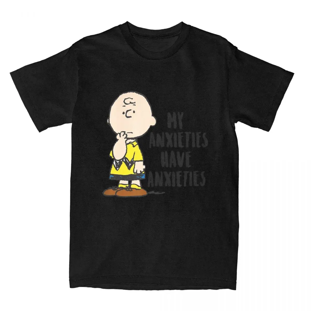 thumbnail image 1 of Camiseta de algodón para hombre de Peanuts, Charlie Brown, Mis ansiedades, Tengo ansiedades, Snoopy, Camiseta de cuello redondo, Camiseta de manga corta, 1 of 5