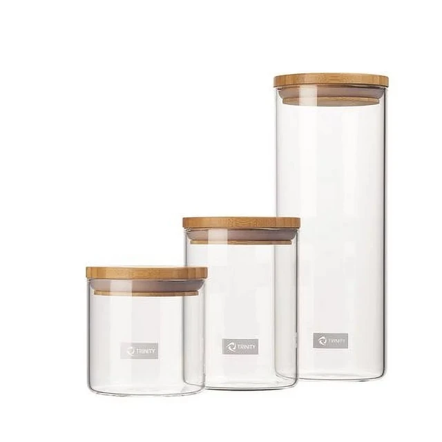 10 oz Clear Glass Tall Borosilicate Jar with Bamboo Lid (6 Pack)