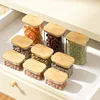 1100ML Square Sealed Plastic Food Jar Bamboo Cover Kitchen Cereal Jar Storage Box Transparent Tea Storage Jar Kitchen Supplies 4