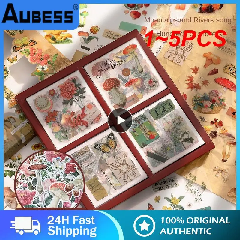 

1~5PCS Mr.paperSet Vintage Butterfly Sticker Gift Box Aesthetic Flower Mushroom Scrapbooking Decoration Stationery Stickers